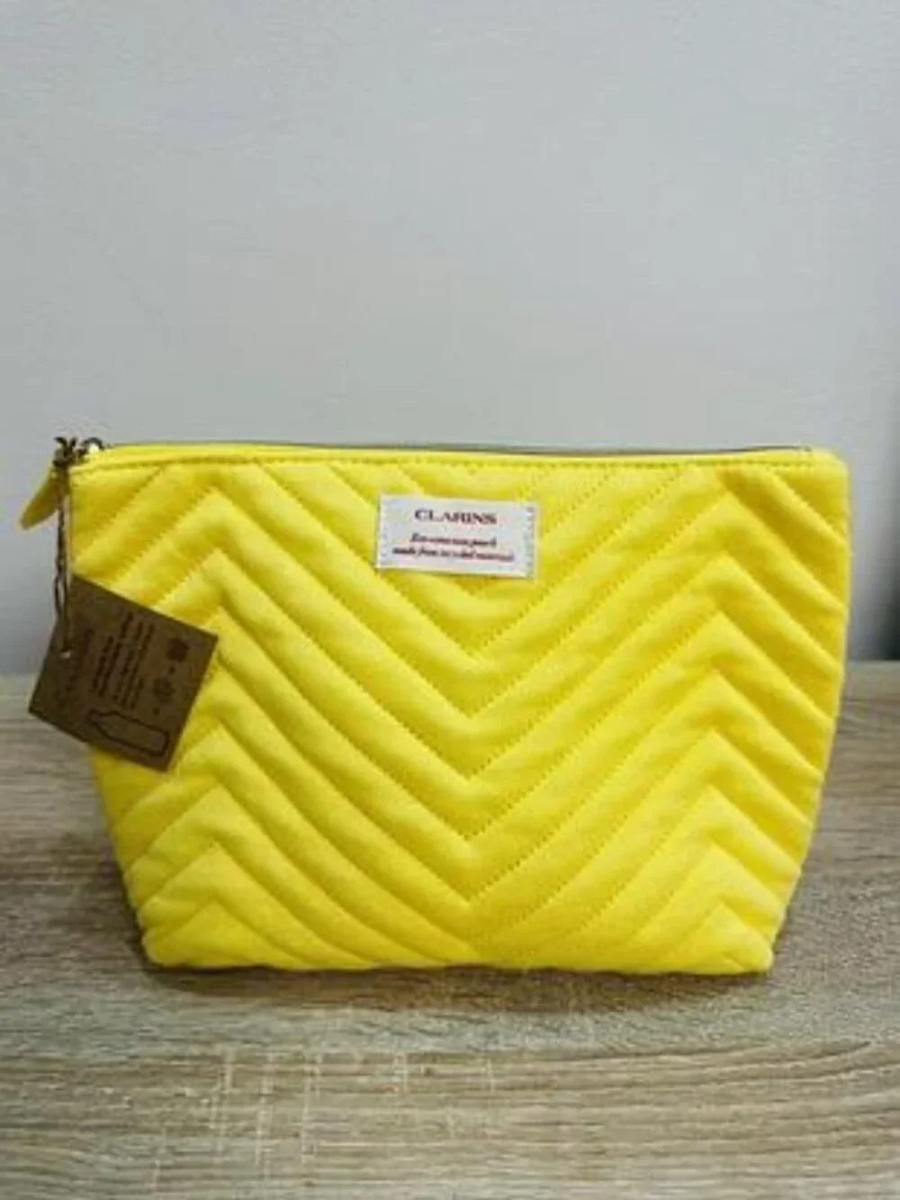 Clarins Yellow Eco-Conscious Quilted Chevron Cosmetic Pouch